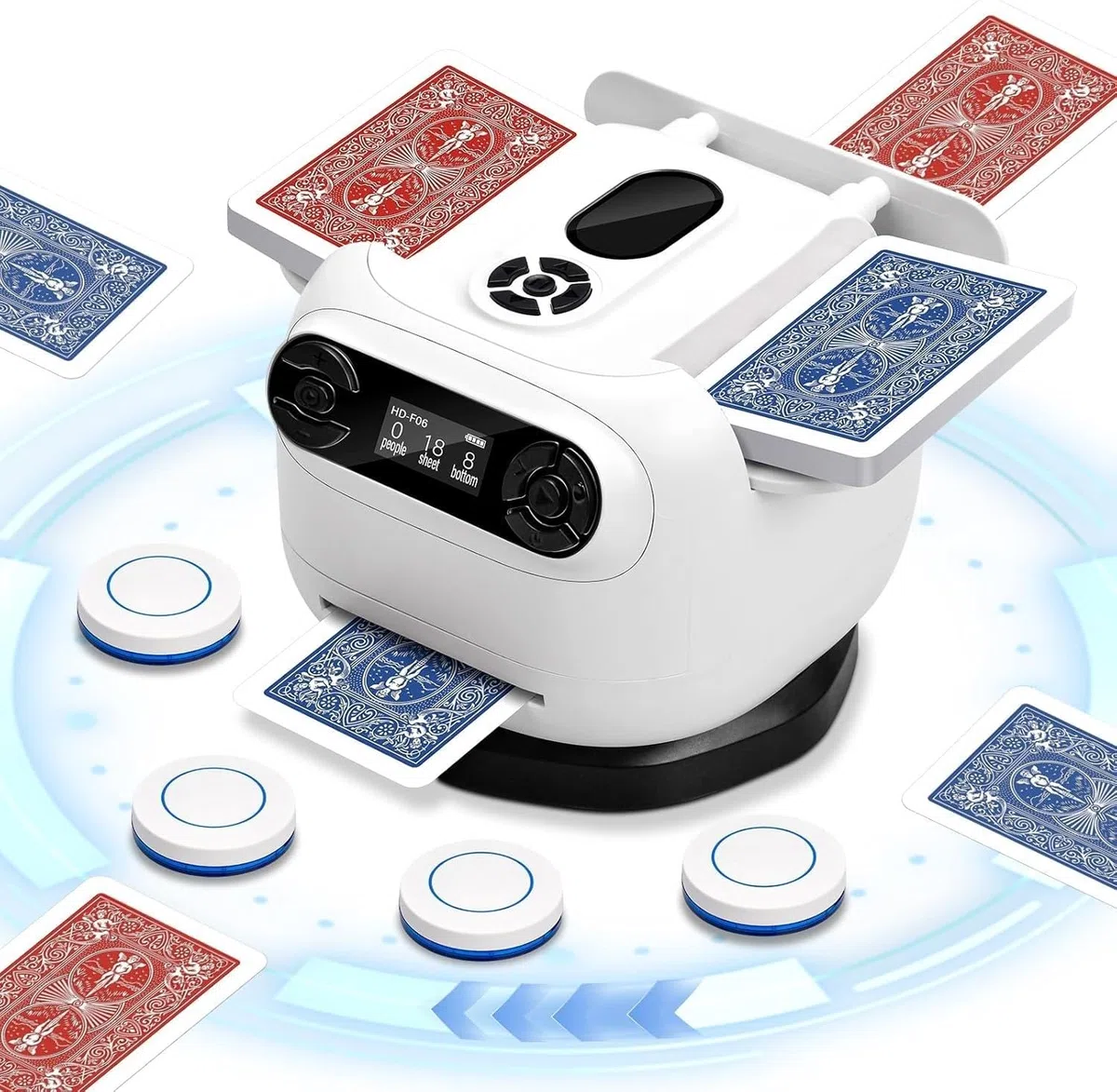 Mélangeur de carte automatique et Distributeur 2 en 1, Distributeur de carte Automatique pour 1 à 2 jeux prend, mélangeur de cartes à Jouer Rotation 360°, pour UNO,Poker,Skip BO,Blackjack,Texas Hold'e