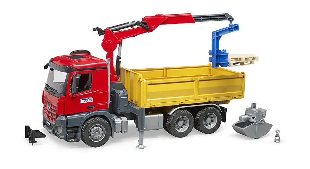 Mercedes Benz Arocs Truck with Roll-Off Container, Clamshell Buckets and 2 Pallets