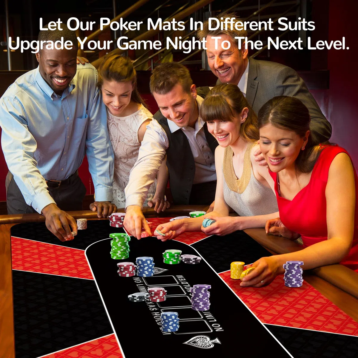 Tapis de Poker 180 x 90 cm, Professionnelle Tapis Poker Texas Holdem, 10 Joueurs Portatif en Caoutchouc Plateau de Poker Antidérapant, Table de Poker Sac de Transport Inclus