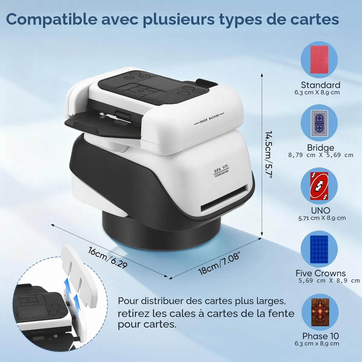 Mélangeur de cartes automatique 2-en-1 et machine à distribuer pour 2-8 joueurs, rotation à 360 degrés, dés intégrés, batterie 5000mAh, 5 modes de jeu pour Texas Hold'em et Blackjack (2-EN-1