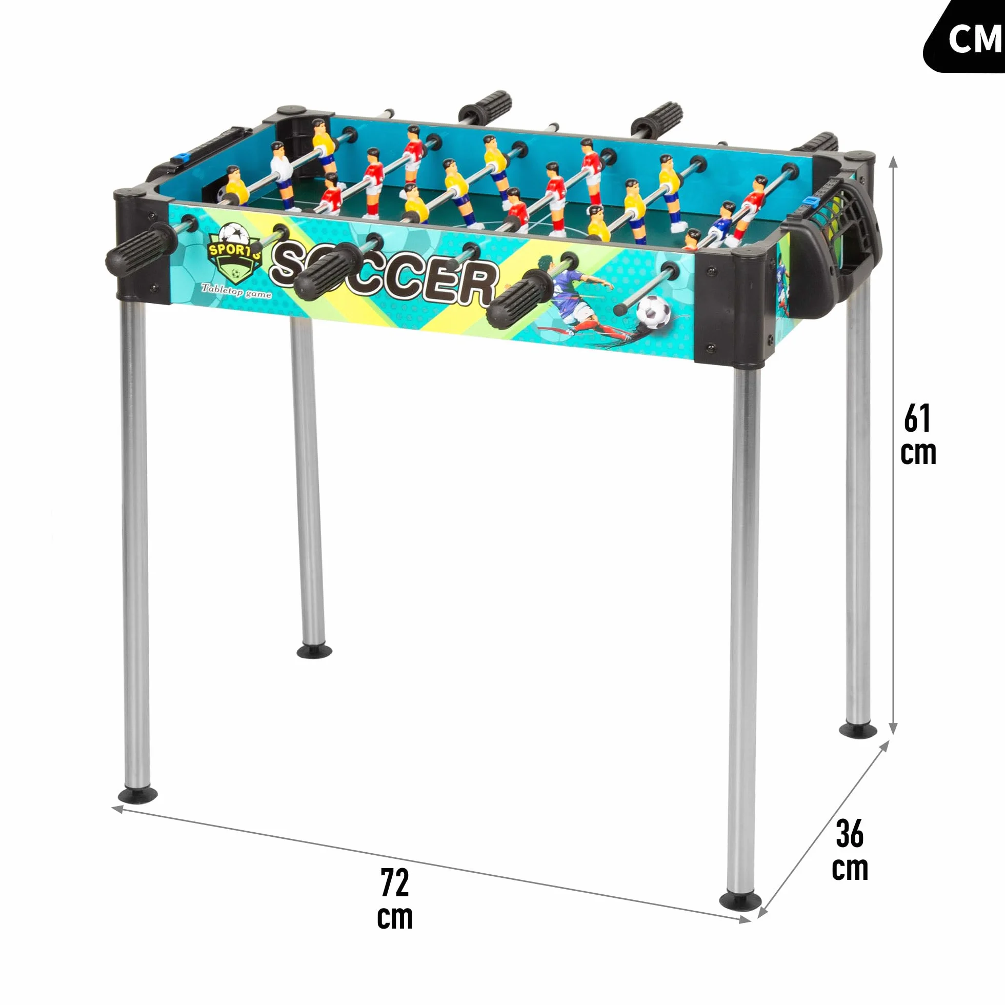 ColorBaby CB Games 39468 Baby-Foot en Plastique résistant, 18 Joueurs, avec marqueurs manuels, pour 2 Personnes, Baby-Foot pour Enfants