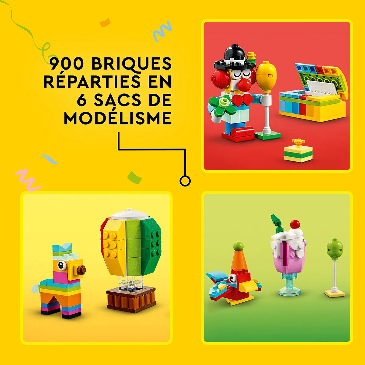 LEGO 11029 Classic Boîte de Fête Créative, Ensemble de Briques, à Jouer en Famille, Comprend 12 Mini Jouets : Ourson, Clown, Licorne, Ludique pour 5 Ans et Plus