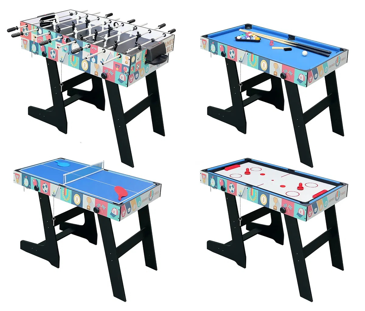 hj Table Pliable Multi Jeux 4 en 1 Pliante 121cm-Billard/Babyfoot/Hockey/Tennis de Table