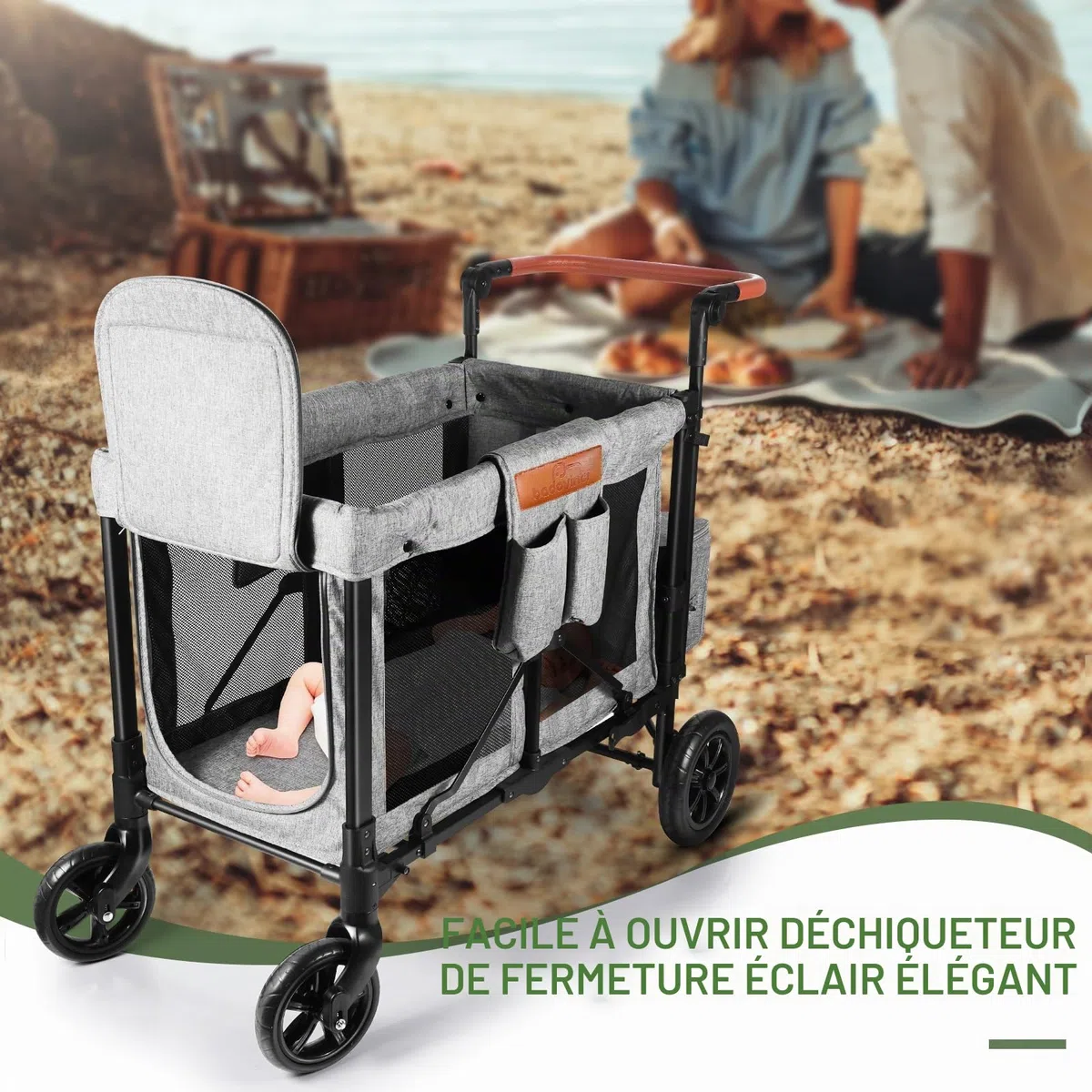 Chariot de poussette pliable pour 2 enfants, avec 2 sièges hauts avec harnais à 5 points et auvent réglable, parfait pour le jardin, le camping, le chariot d'épicerie