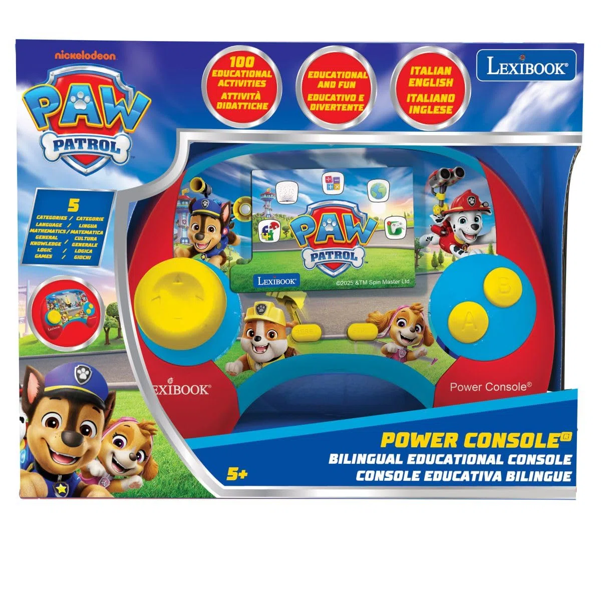 Lexibook, Paw Patrol, Power Console, Console de Jeu éducative bilingue avec 100 activités, Anglais/Italien, JCG100PAi5