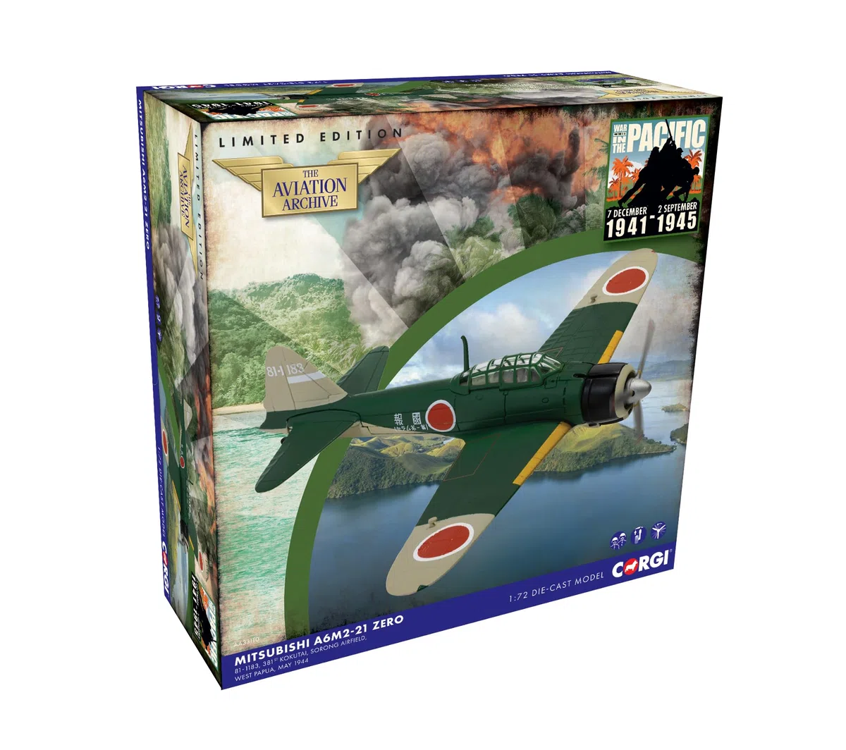 Corgi AA33110 Mitsubishi A6M2-21 Zero, Jeffman Island, 1944 - Maquette moulée Aviation, dès 14 Ans