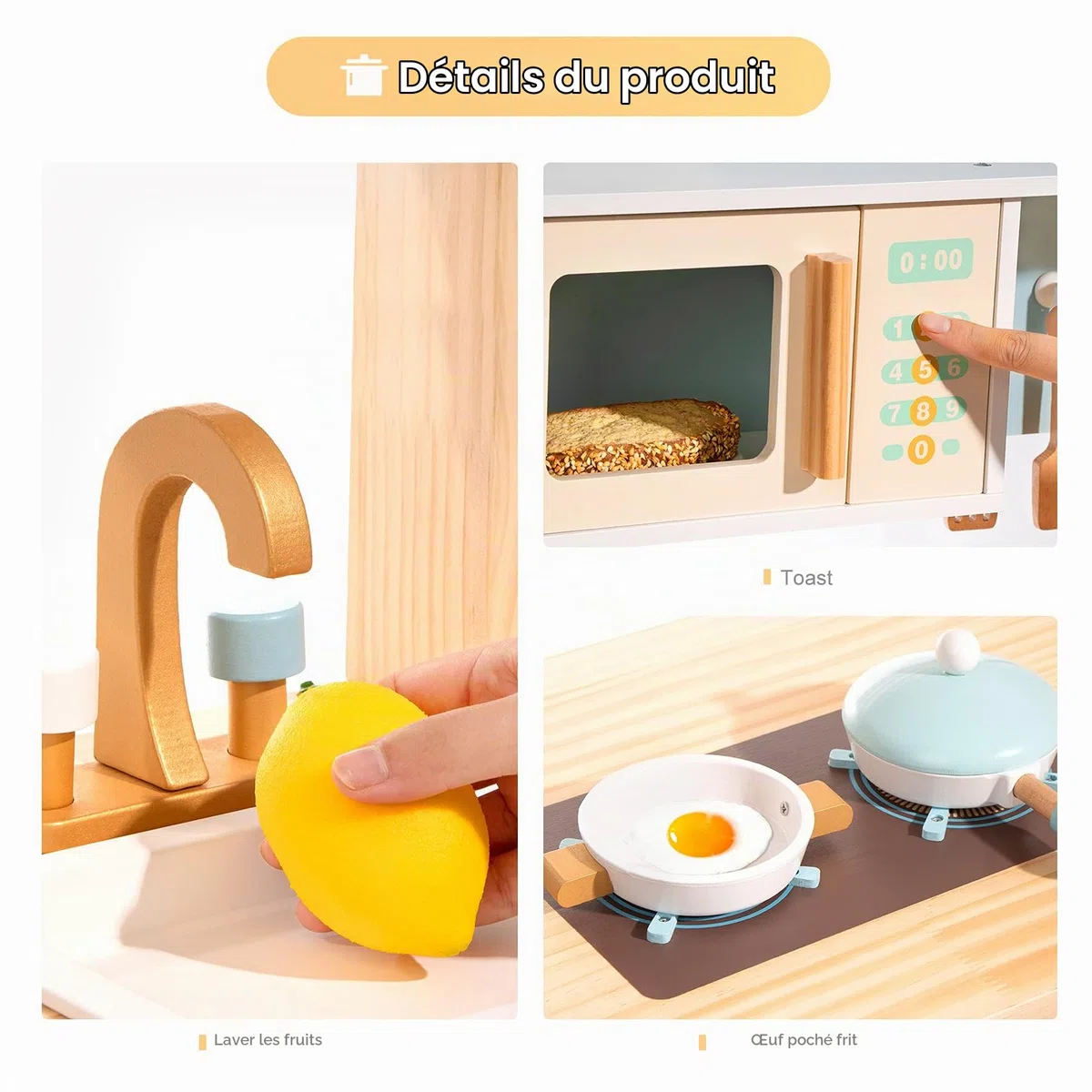 ROBUD Cuisine Enfant en Bois | Jouet De Cuisine pour Filles Et Garçons, Cuisine en Bois Enfant Jouet De Jeu De Rôle pour Enfants De 3 à 6 Ans, Garçons Filles Cadeaux