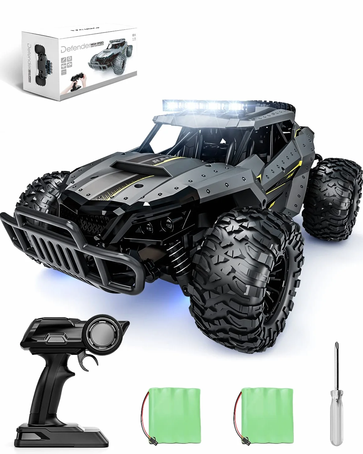 Tecnock Voiture Télécommandée 2,4GHz 1/16 RC Tout-Terrain - Jouet électrique avec 2 Piles, 60 Min de Lecture et Phare LED - Cadeau pour Enfants et Adultes
