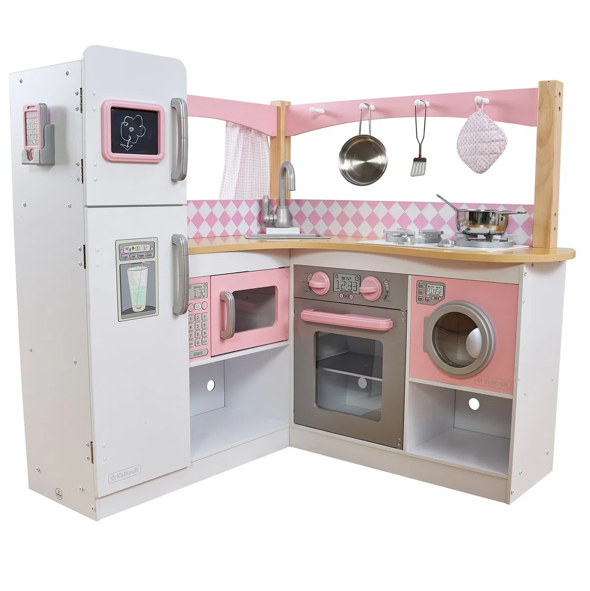 KidKraft Cuisine d'angle Enfant en Bois Grand Gourmet incluant Accessoires et Ustensiles, Dinette avec téléphone, Jeu d'imitation, Jouet Enfant dès 3 Ans, 53185 [Exclusif Amazon]