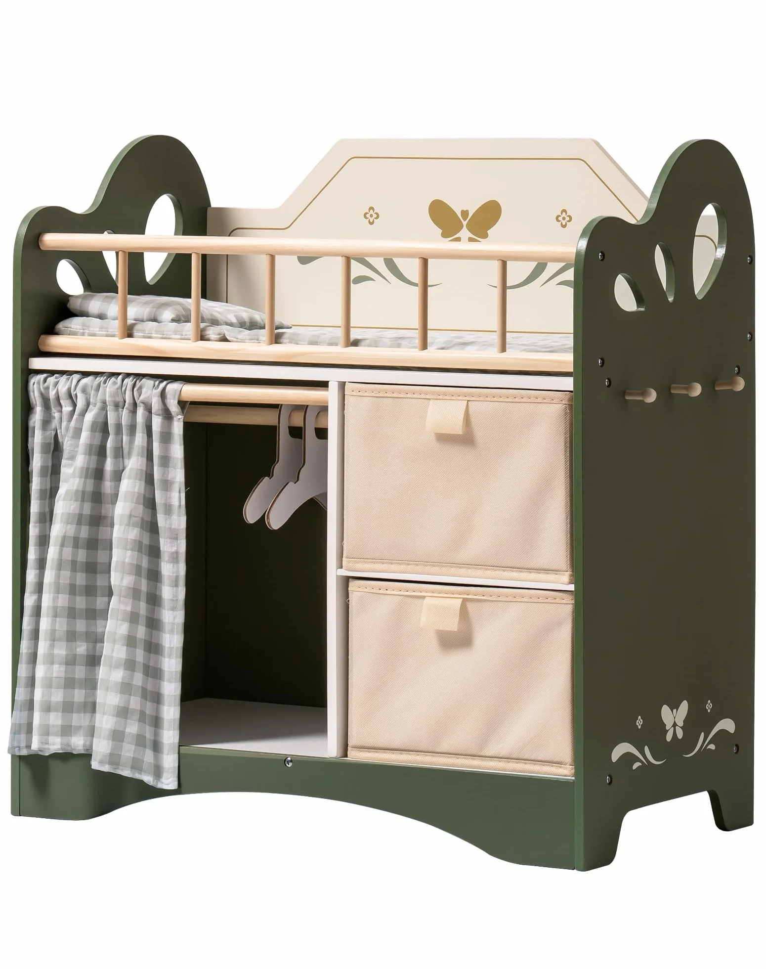 ROBOTIME lit en bois pour enfants et bébé, armoire de rangement et linge de poupée, adapté aux poupées jusqu'à 55 cm, dès 3 ans (vert)