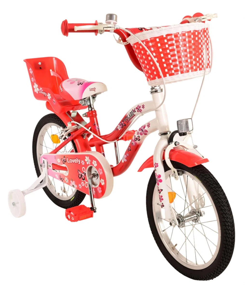 Volare Lovely Vélo Enfant - Fille - 16" - Rouge Blanc - 2 Freins à Main