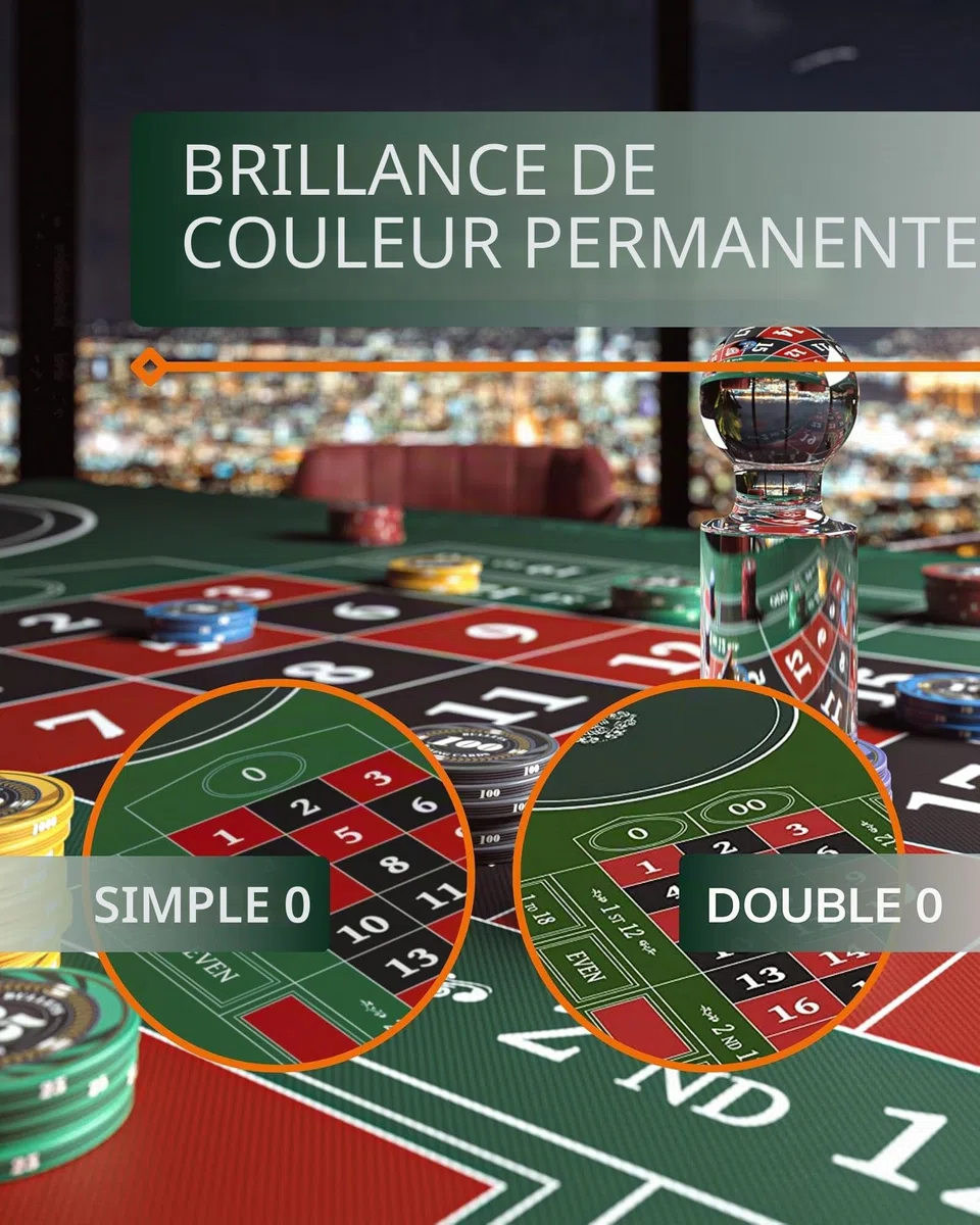 Bullets Playing Cards, Tapis de roulette, Différentes tailles, Double 0 ou Single 0 (double 0, 140 x 75 cm)