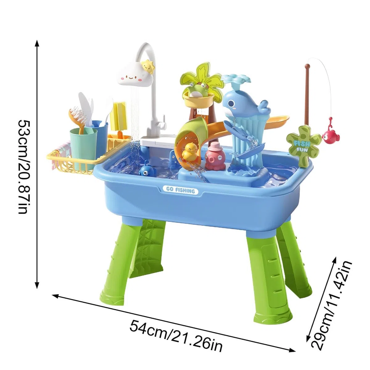 Générique Table De Sable Et d'eau, Evier De Cuisine Jouet avec Pompe Circulation Automatique Et Eau Courante pour Jardin Piscine Exterieur, Peche Ludique pour Coordination