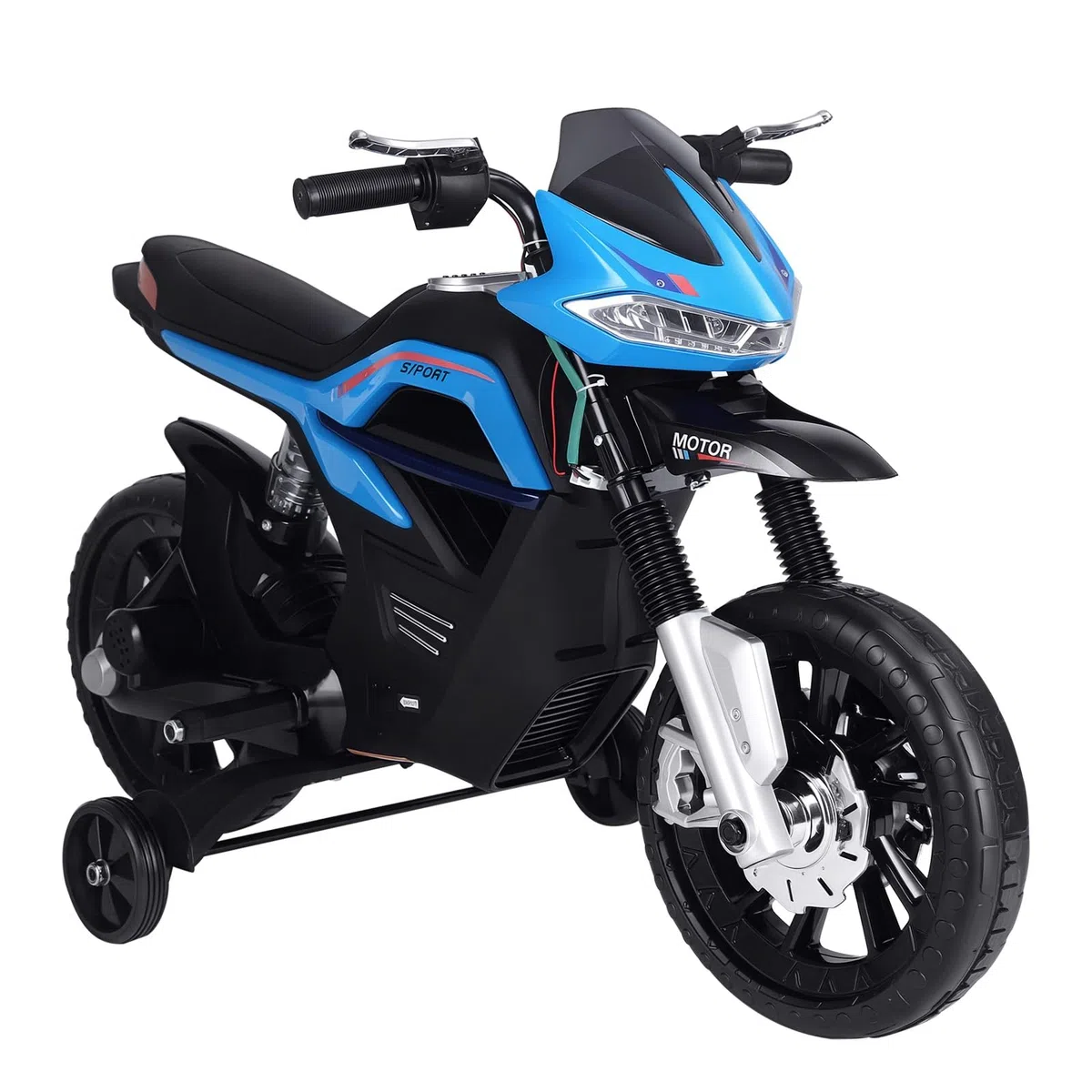 HOMCOM Moto Électrique pour Enfants 3-6 Ans 25 W 6 V 3 Km/h Bleu | Effets Lumineux, Effets Sonores, Roulettes Amovibles, Charge max. 30 kg