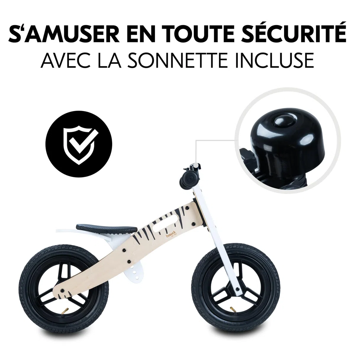 Hauck Draisienne 2 Ans Balance N Ride, Velo Bebe en Bois FSC, Supporte Jusqu'à 20 kg, Selle Réglable, Roues Pneumatiques 12 Pouces, Portable, Sonnette