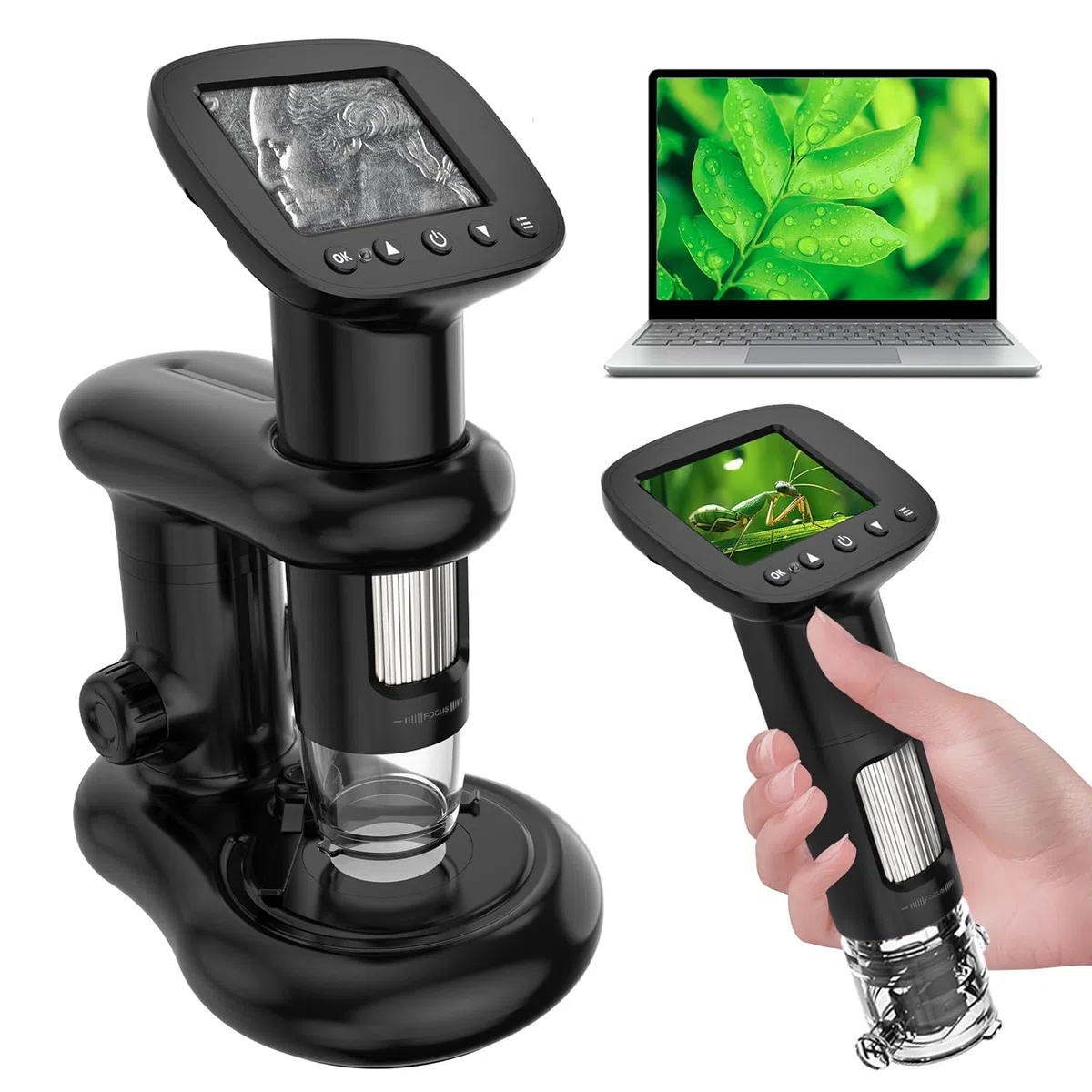 Microscope numérique pour enfants avec écran IPS de 2", HD 1080p, kit scientifique de poche pour enfants, livré avec carte SD de 32 Go