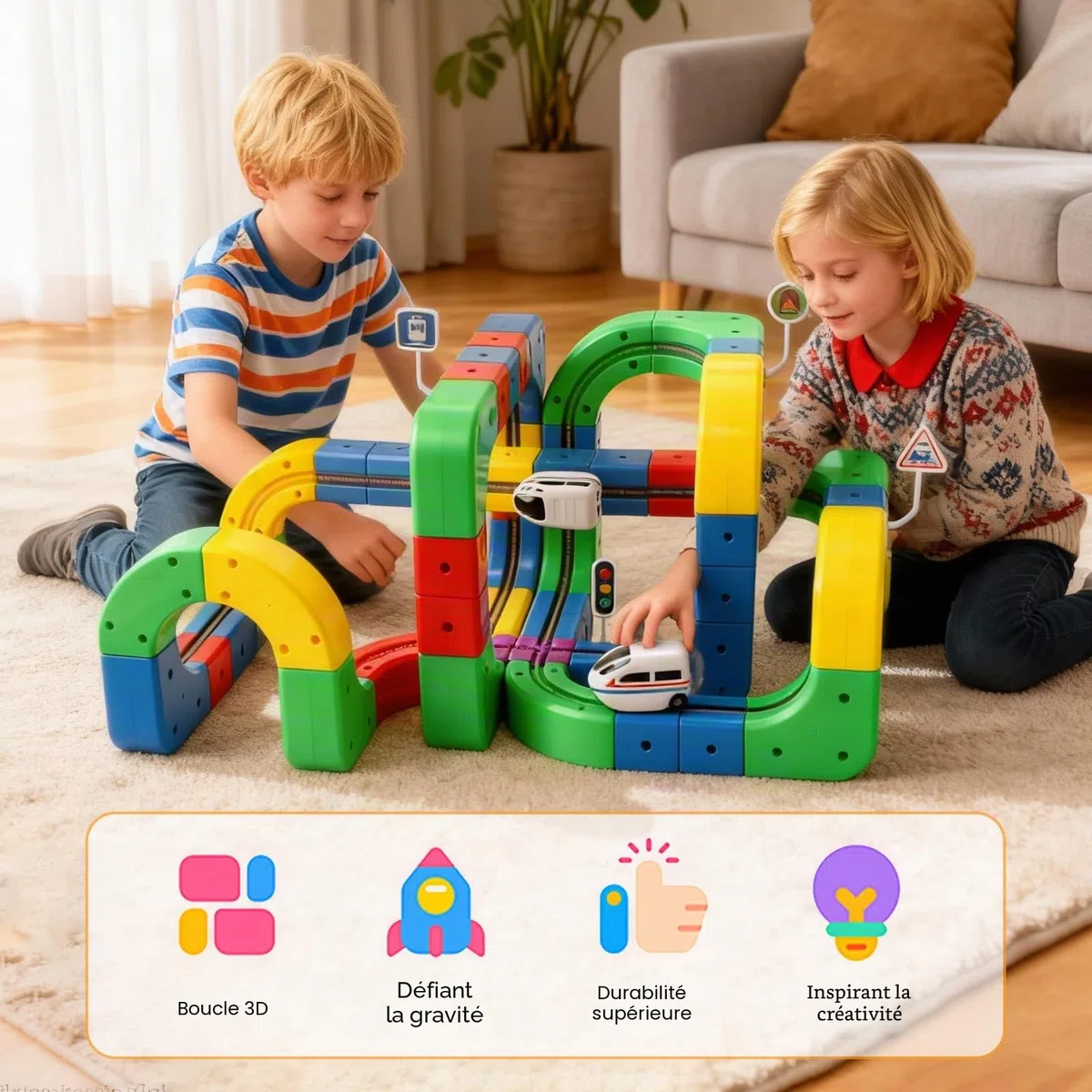 123 PCS Ensemble de train électrique,3D Cube De Rail Magique avec Train Motorisé Défiant La Gravité,Jouet De Construction d'apprentissage Flexible,Cadeau Créatif Circuit Trains électrique pour Enfants