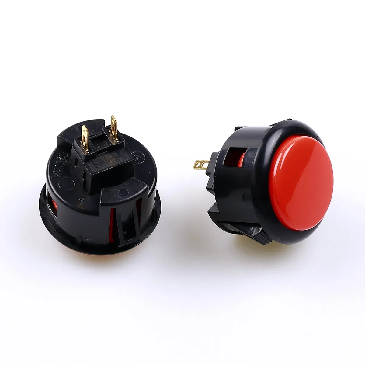 Sanwa Lot de 6 boutons poussoirs originaux OBSF-30 30 mm – pour jeux vidéo Arcade Jamma et console de jeux d'arcade (noir et rouge) S @ NWA