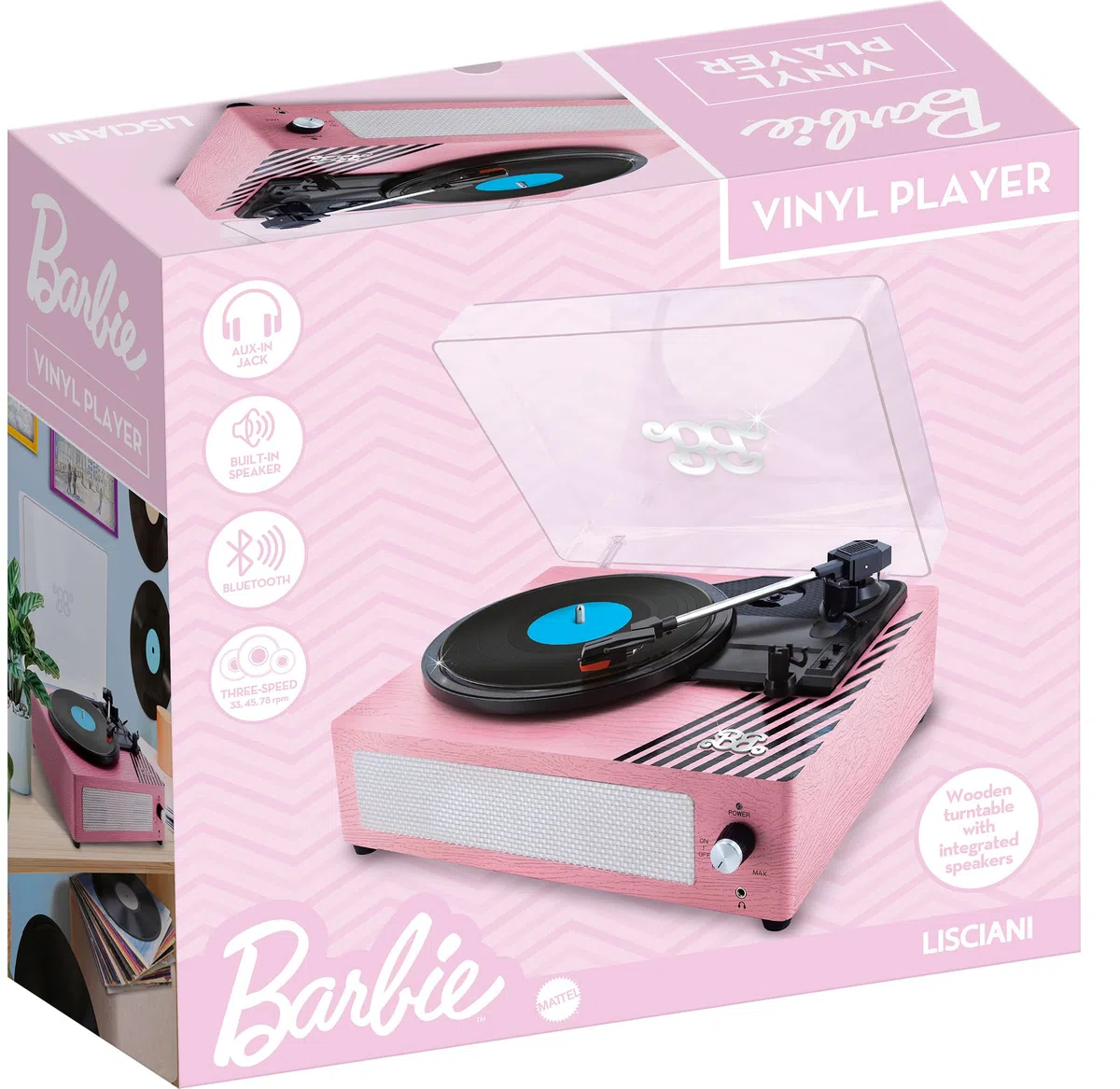 Lisciani – Barbie Wireless Earphones - Ecouteurs Audio sans Fil Stylé - Rose avec Etui Graphique Noir & Blanc - Volume Sécurisé – Batterie Rechargeable – Confort Ajustable – Bluetooth Compatible