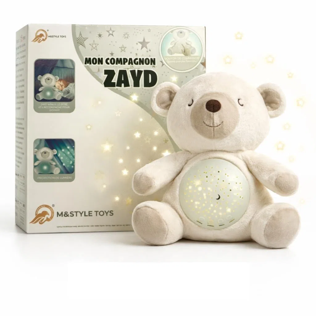 Générique M&Style Toys Mon Compagnon Zayd, Ours en Peluche Spirituel avec Projection Lumineuse, Récitations Islamiques et Anashid, Jouet Apaisant pour Bébé 0 Mois+