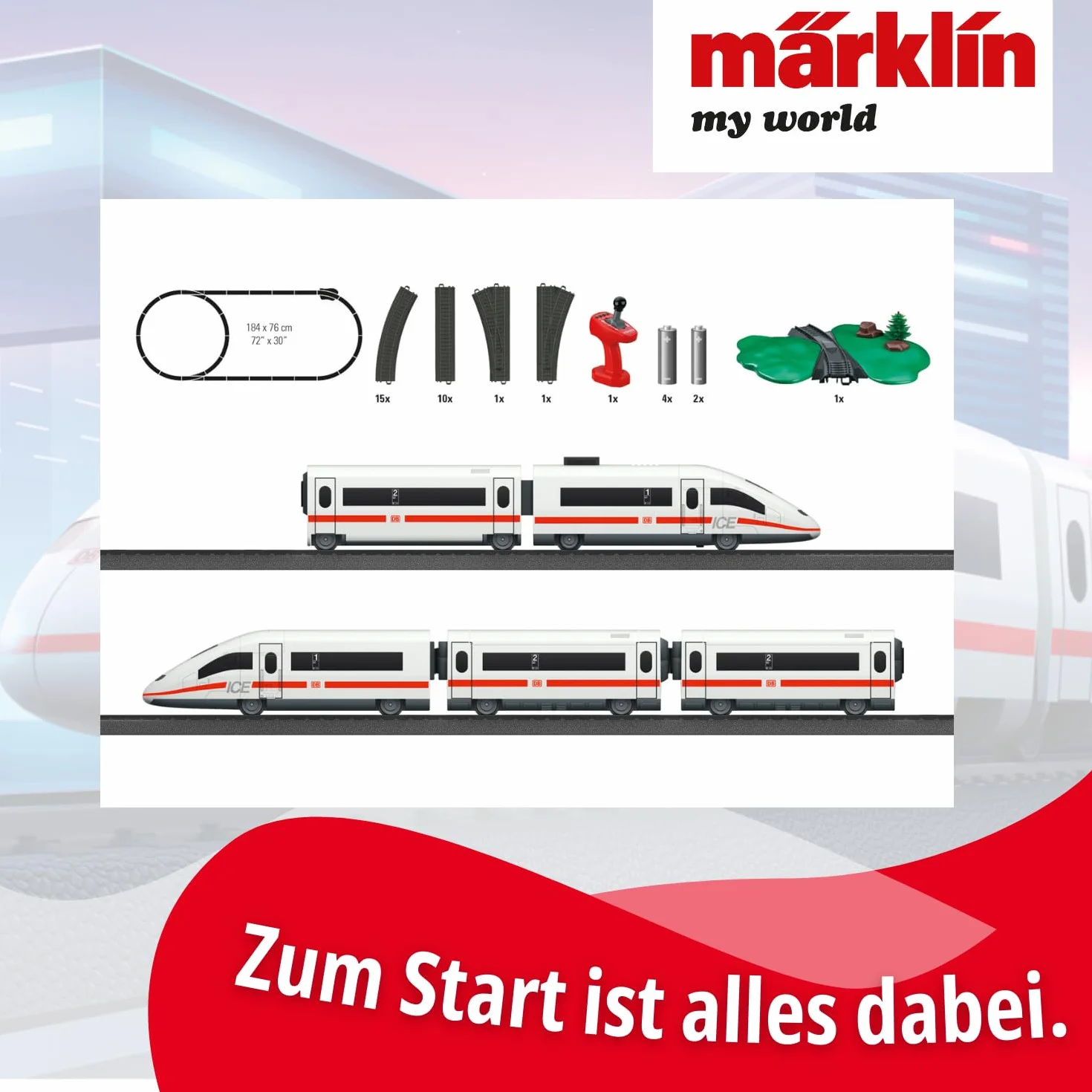 Märklin My World Ice 3 Kit de démarrage électrique à Grande Vitesse 63 cm avec télécommande à partir de 3 Ans