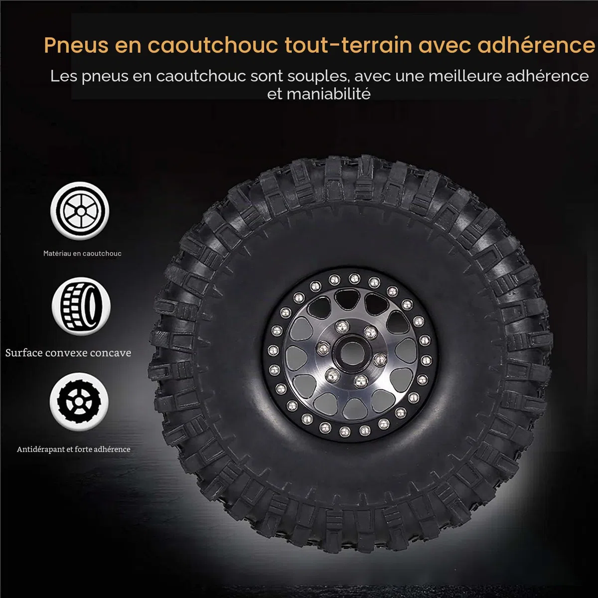 COMETX RC Rock Crawler Lot de 4 pneus en caoutchouc 4,8 cm avec jante en métal pour 1/10 RC Rock Crawler Traxxas Trx-4 Trx-6 Axial Scx10 90046 RC Pièces de voiture