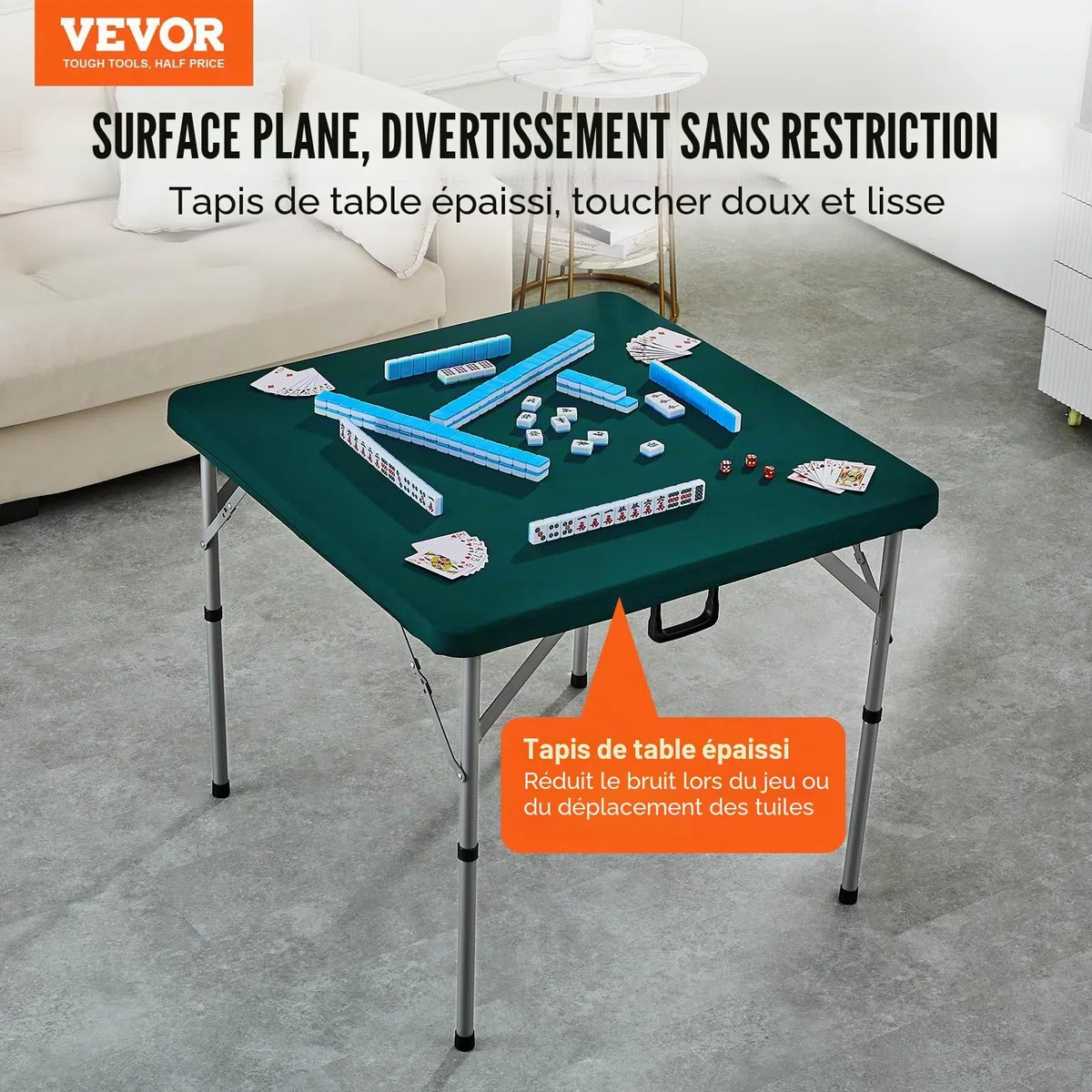VEVOR Table de Mahjong Pliable, Table de Jeu de Cartes pour 4 Joueurs, avec Plateau Vert Résistant à l'usure, Table de Dominos Portable avec Poignée de Transport, pour Puzzles Poker, 86x86x74 cm