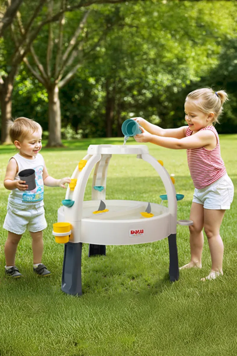 DOLU Table à Sable et à Eau Amusante pour Enfants, Table d'activités pour Jeux d'eau et de Sable, Blanc/Gris, à partir de 24 Mois, 82 x 98 x 98 cm