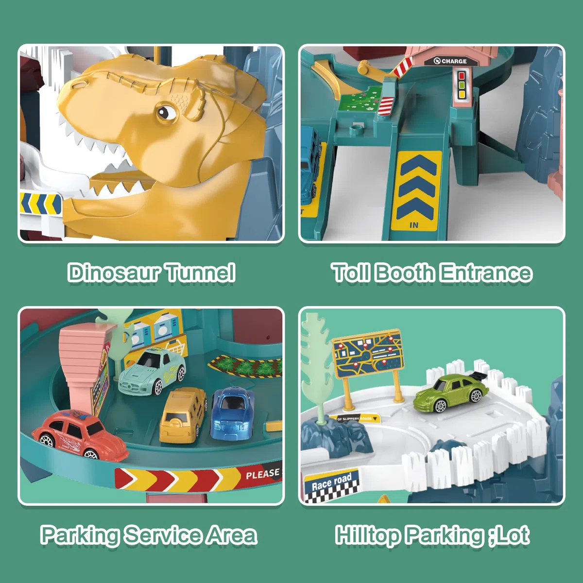 RedCrab Circuit Enfant, Dino Circuit avec 4 Voiture Jouets et Rails pour 3-14 Ans, Festival Cadeau Garçon/Fille