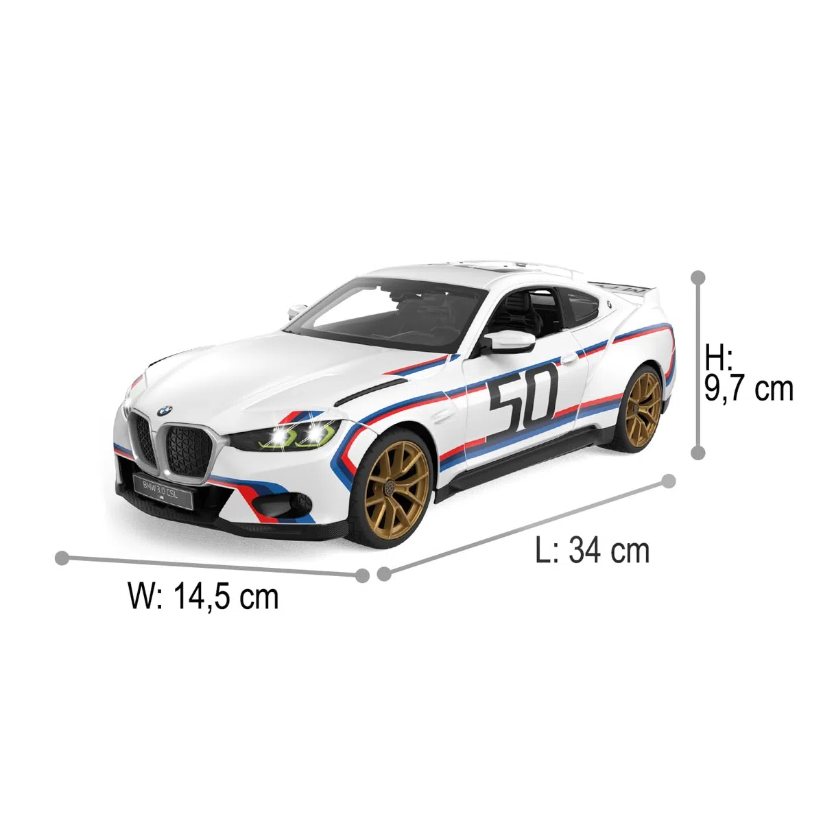 JAMARA BMW 3.0 CSL 1:14 Porte Manuelle Blanche 2,4 GHz – Licence Officielle, intérieur détaillé, Peinture fidèle à l'original, Pare-Brise Transparent, lumière LED, Voiture RC