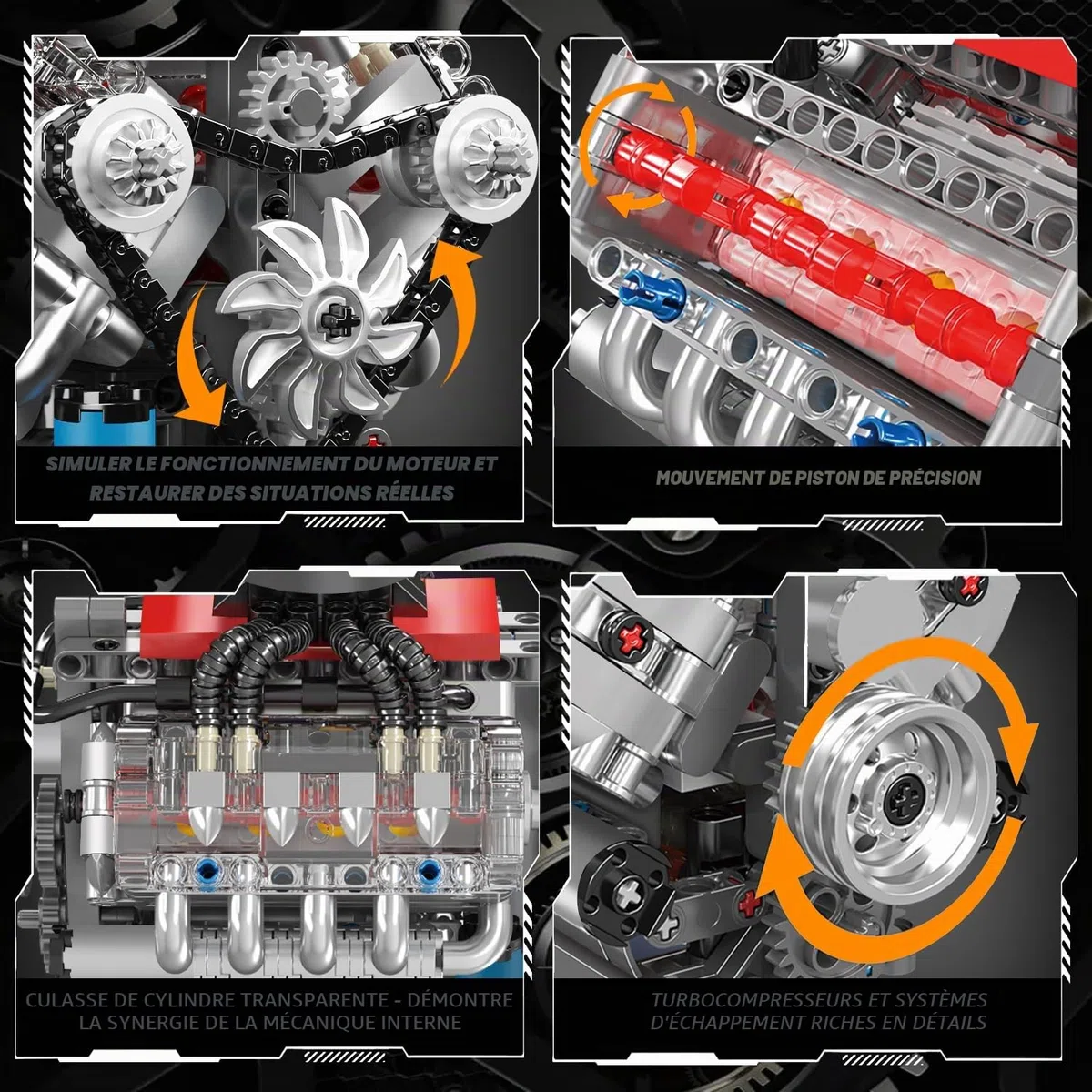 Mould King 10171 Technique Supercar V8 Moteur Blocs de Construction 487 pièces Moteur 8 cylindres Kit de Construction Modèle Jouet Cadeau Objets de Collection pour garçons et Filles
