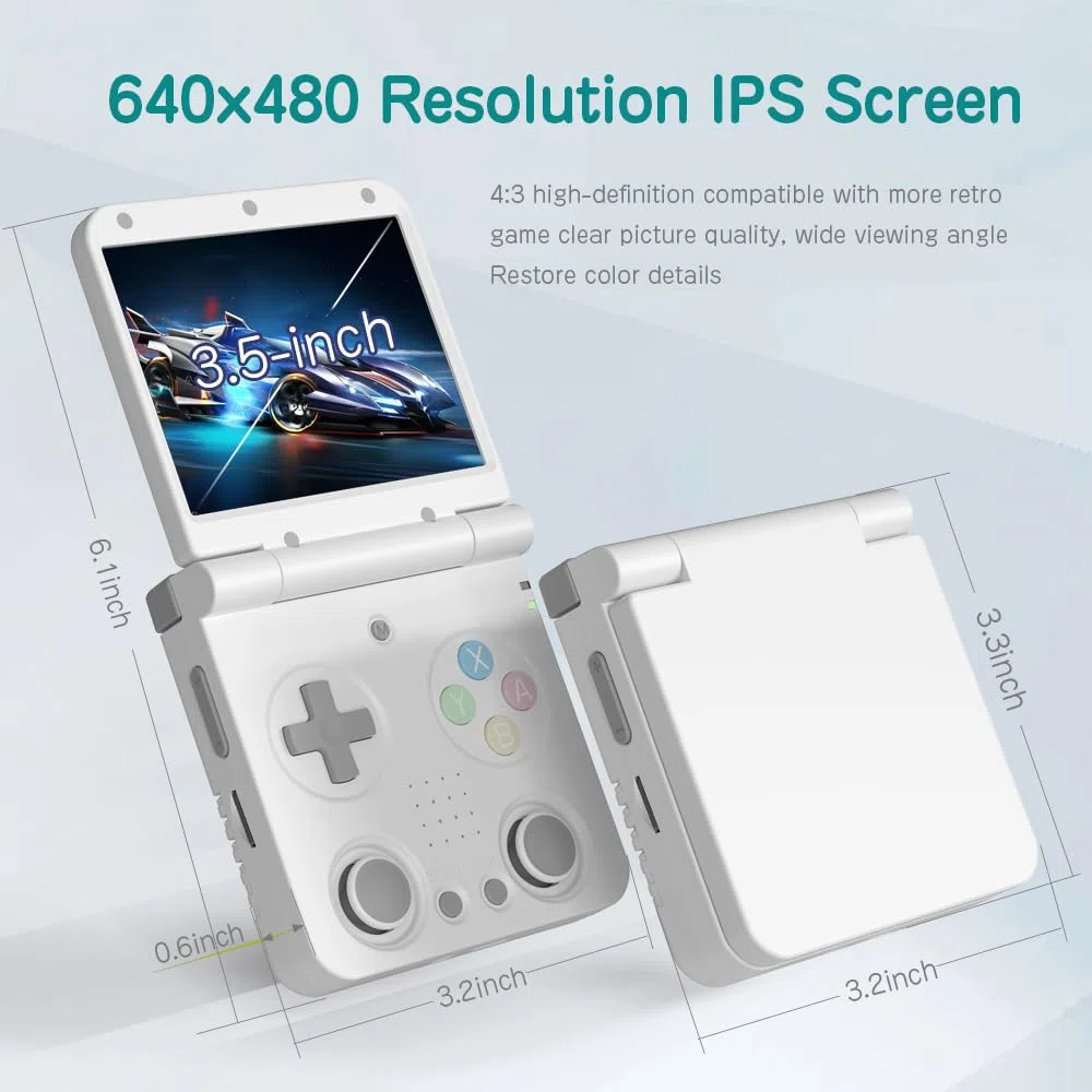 Miyoo Flip V2 Console de jeu portable rétro avec charnière silencieuse, écran IPS de 3,5" 640 x 480, double système avec émulateur de 30 + émulateur, console de jeu vidéo portable avec HDMI, WiFi, OTG