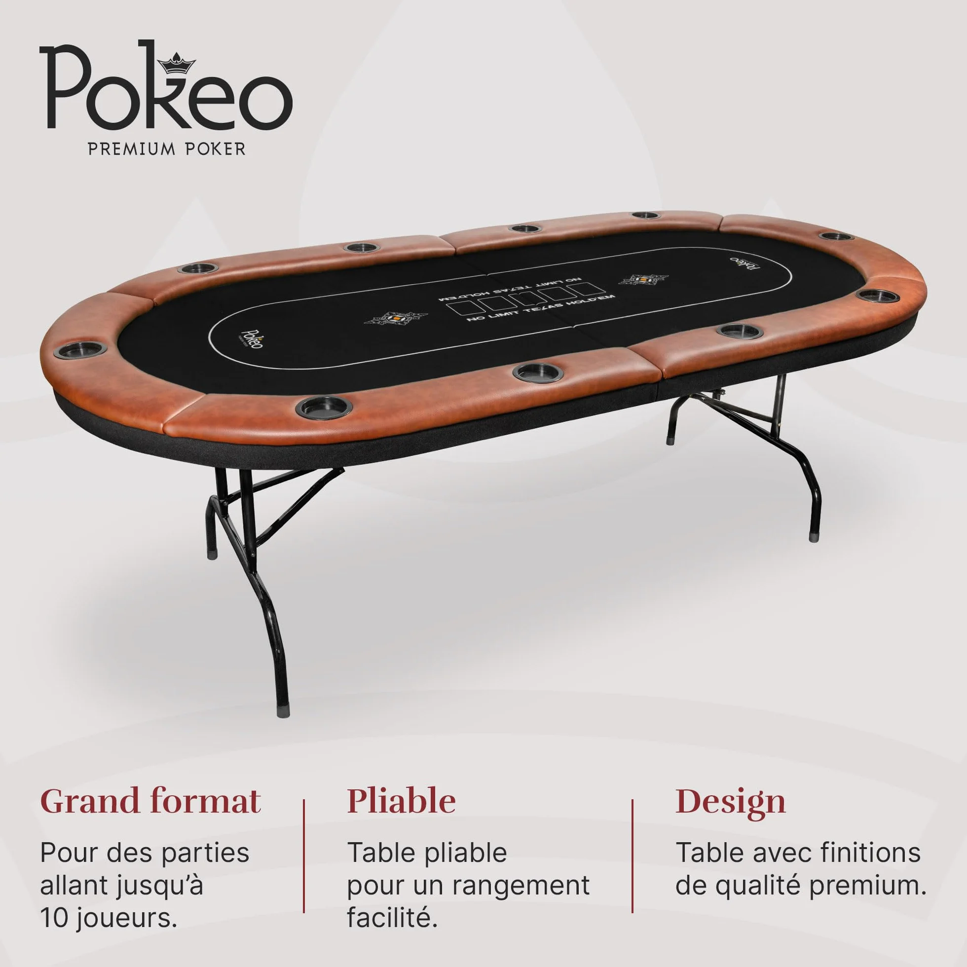 Table de Poker 10 Joueurs – Table Poker Pliable – Tapis Noire – Compacte et Facile à Ranger – pour Jetons et Jeu de Cartes – Tables de Poker Pliante