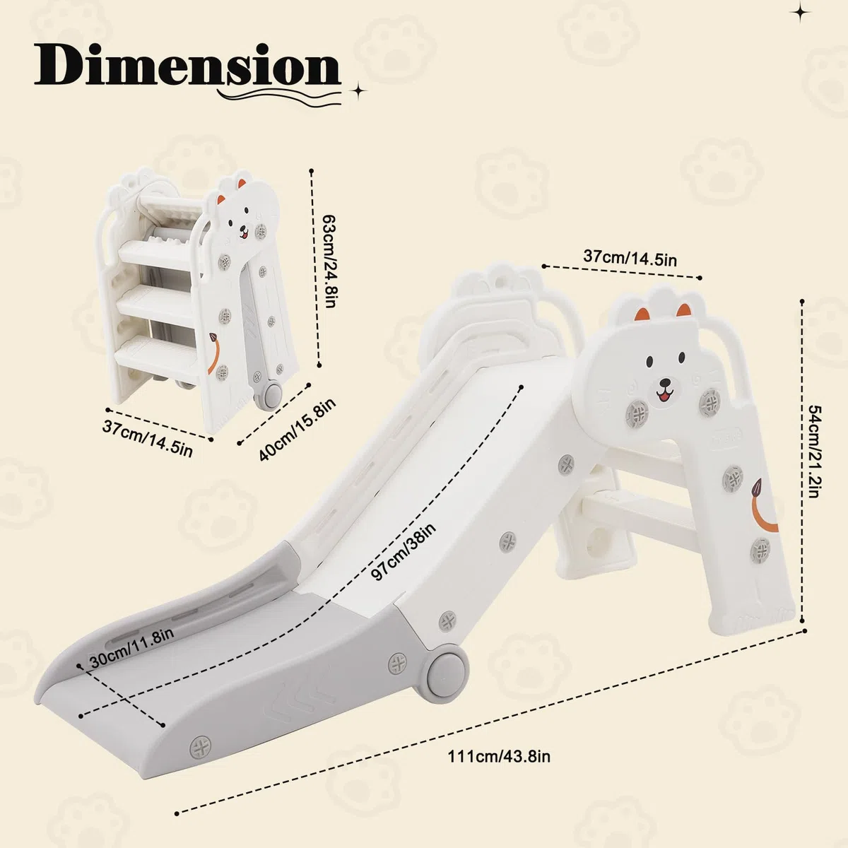 HOMCENT Toboggan pour Enfants de 1 à 3 Ans, Pliable, pour extérieur et intérieur, Toboggan de Jardin pour Tout-Petits, Coins arrondis pour économiser de l'espace (Gris, 111x37x54 cm)