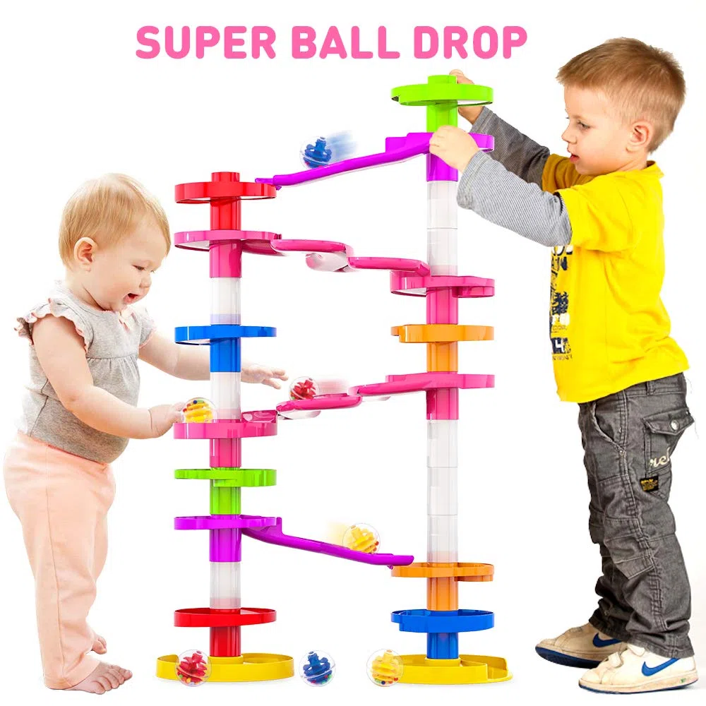 WEofferwhatYOUwant Super Ball Drop – Circuit à Billes Bébé 26 Pièces – Jouet Éducatif Montessori dès 10 Mois – Ramps Spiralées, Ponts Connectables, Billes Rattle – Apprentissage Motricité
