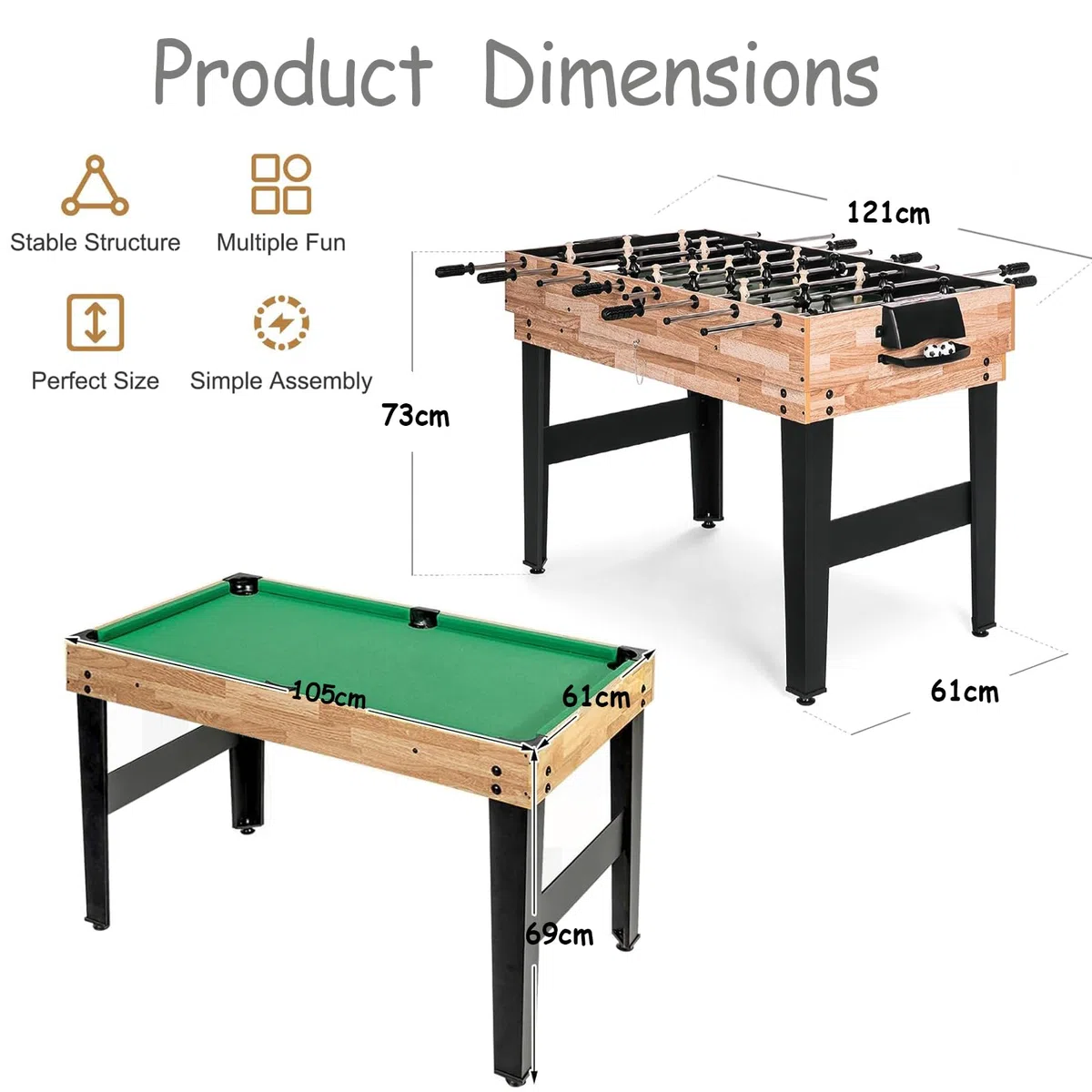 Table Multijeux 4 en 1, Baby Foot, Multifonction Sport Babyfoot,Billard,Tennis de Table,Hockey, Convient Aux Adultes Et Aux Enfants Plaisir Familial