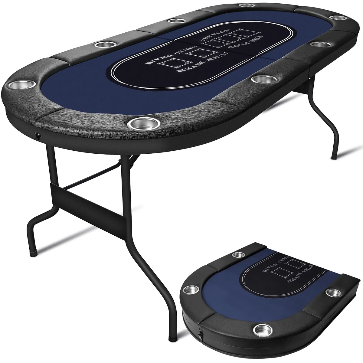 HLC Table de poker pliante pour 8 personnes - 180 cm, design professionnel de casino, rebord rembourré avec porte-gobelets profonds, idéale pour les parties à domicile, les fêtes et les soirées poker.