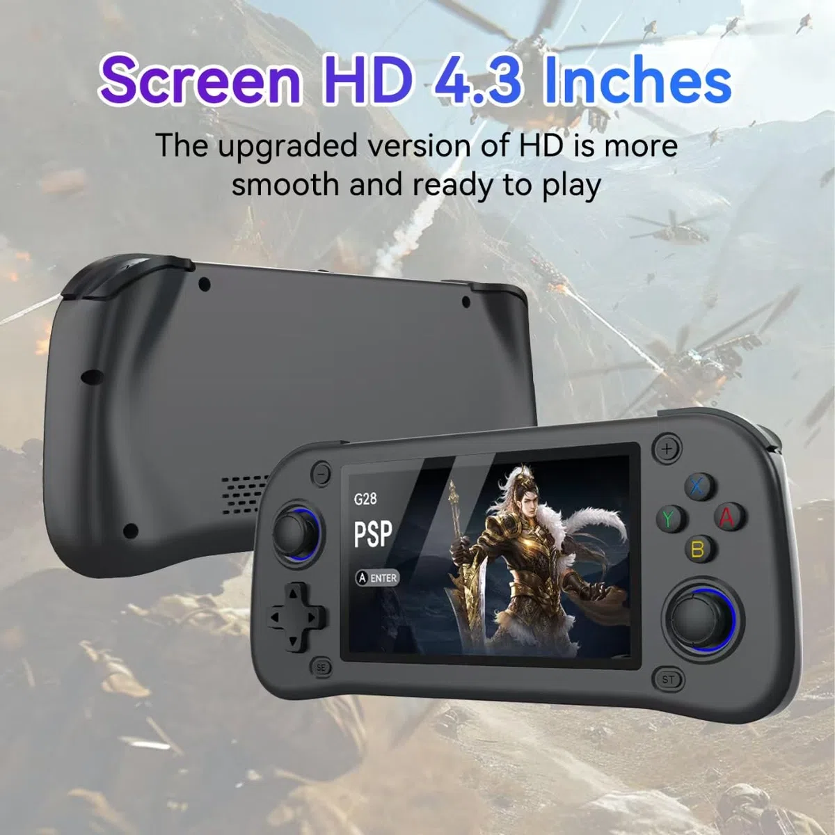 Nouvelle console de jeu portable, 64 Go de mémoire interne avec 15 000 jeux, système Linux, console de jeu vidéo portable, écran IPS de 4,3 pouces, plus de 30 émulateurs et système Linux (Noir, 64 Go)