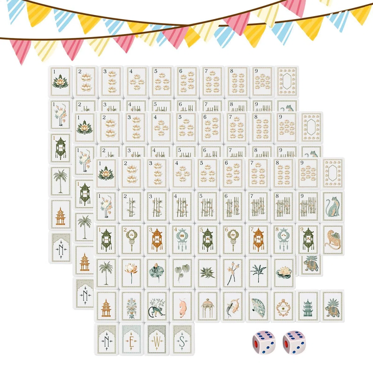 de Mahjong Set de 160 Pièces avec Dés Gravés en Acrylique