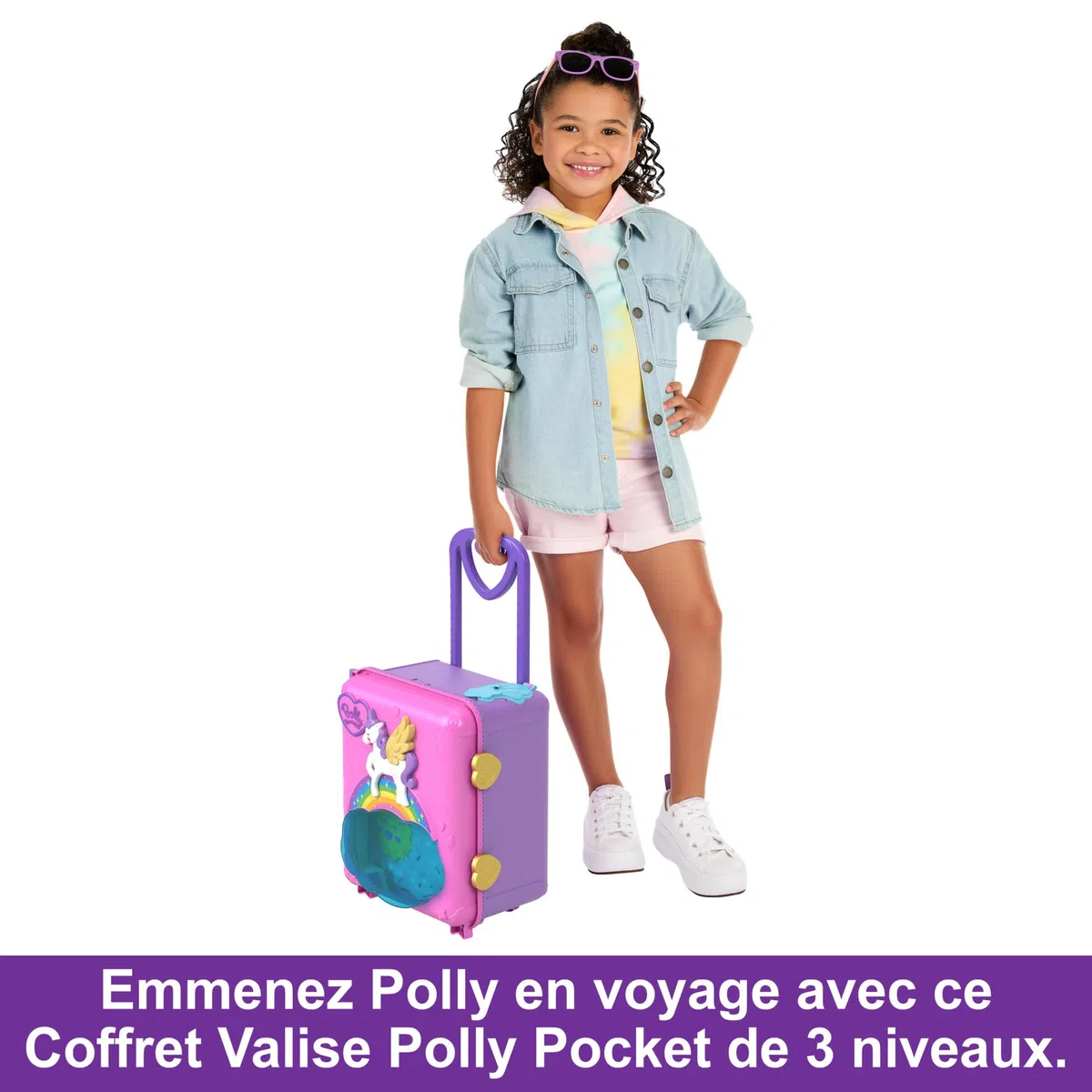 Polly Pocket Coffret Valise Pollyville, Jeu Valise Touristique avec 5 Zones De Jeu, Comprend 4 Figurines Et 1 Véhicule Pocket, Plus 25 Accessoires Inclus, Jouet pour Enfant de 4 Ans et Plus, HKV43