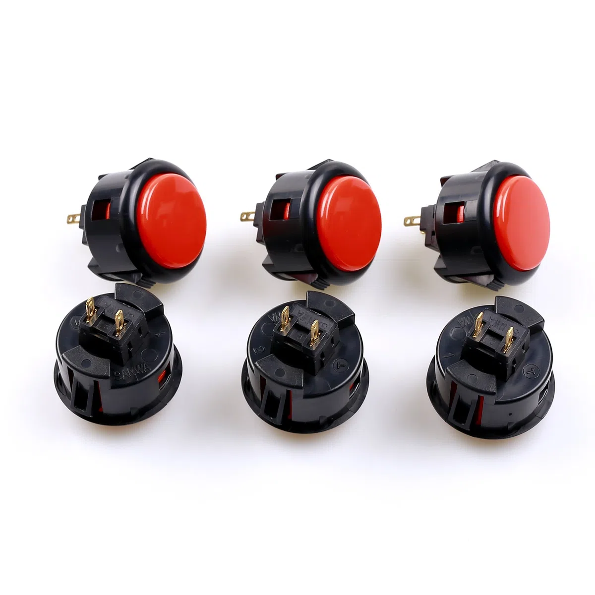 Sanwa Lot de 6 boutons poussoirs originaux OBSF-30 30 mm – pour jeux vidéo Arcade Jamma et console de jeux d'arcade (noir et rouge) S @ NWA