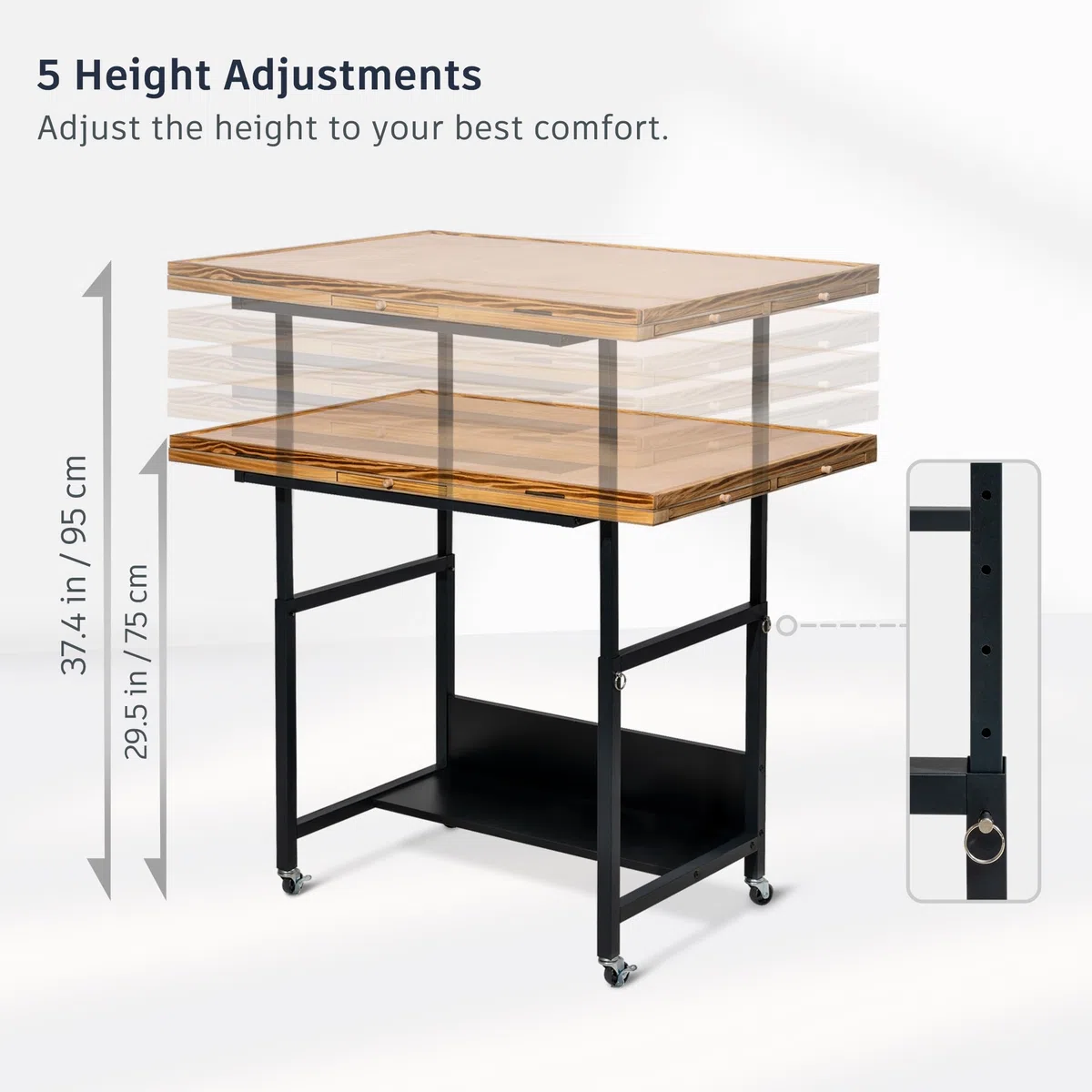 Becko US Table de puzzle avec tiroirs et couvercle, chevalet inclinable avec hauteur réglable jusqu'à 1500 pièces, fermée avec 4 roues