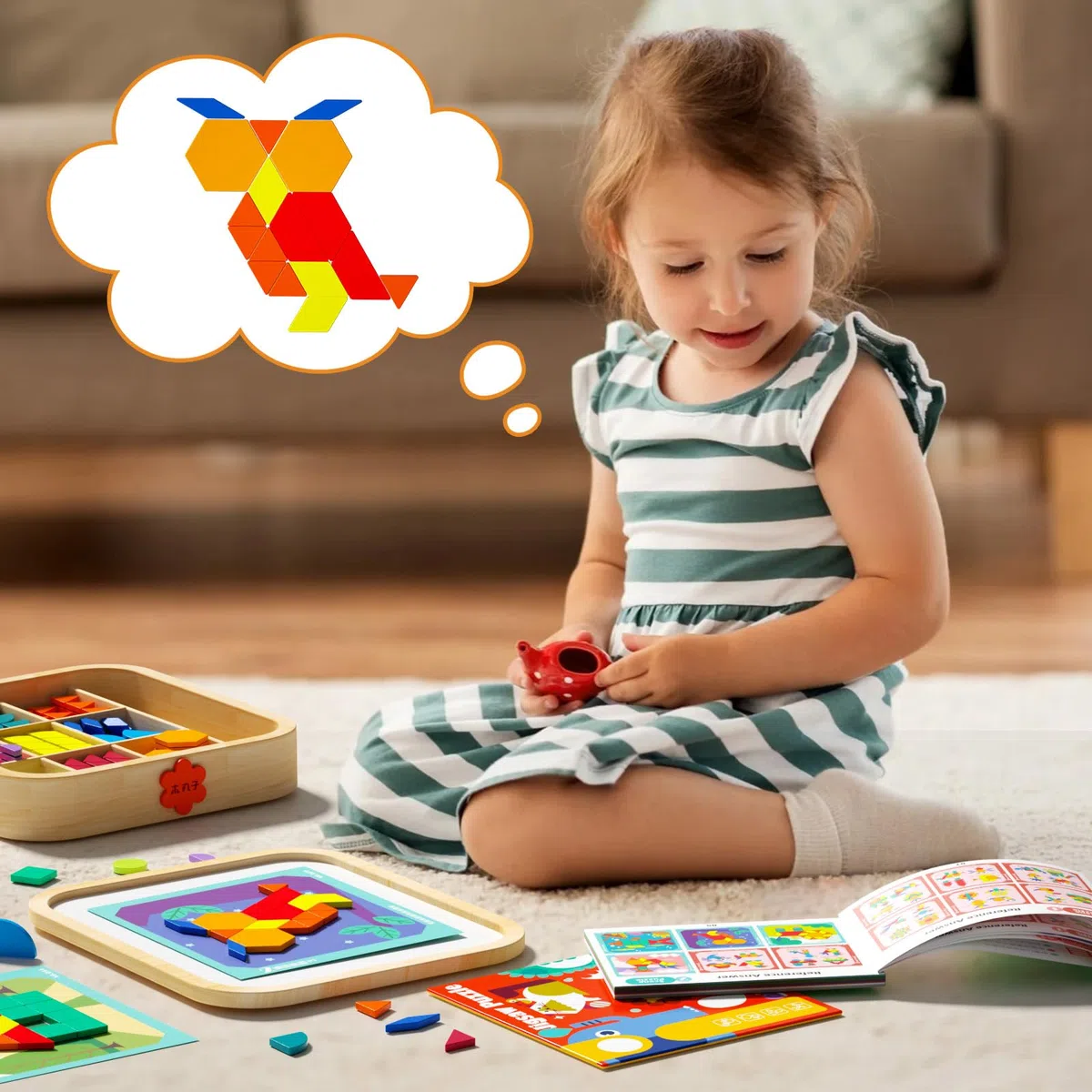 Jeu de Blocs magnétiques en Bois avec Cartes, 288 pièces, Puzzle Tangram Montessori, Jouet d'apprentissage pour Les Enfants de 3 à 5 Ans, Cadeau éducatif STEM pour garçons et Filles de 3 à 5.