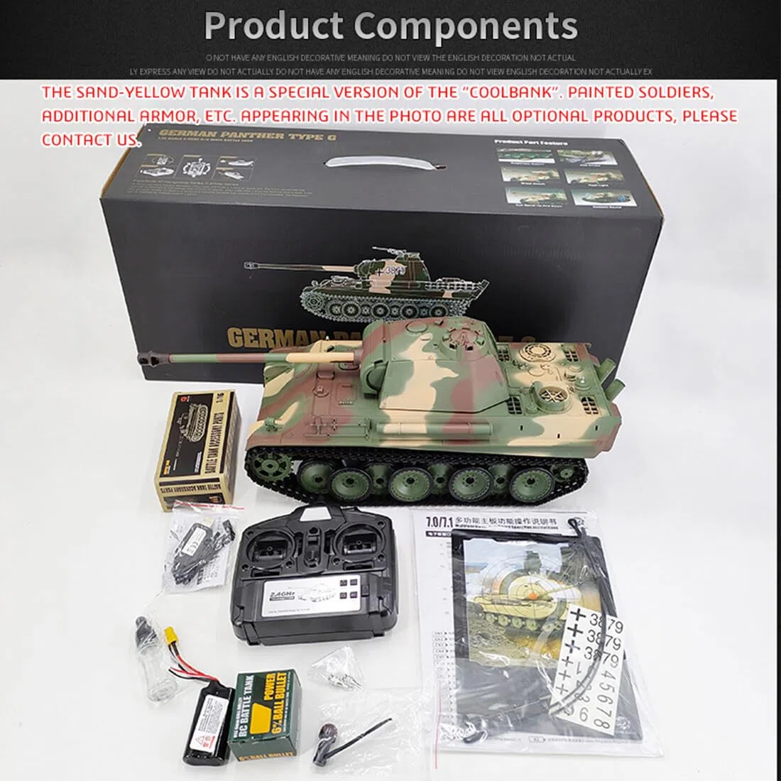 KAML Télécommandé 1:16 2.4Ghz RC Modèle de Tank Allemand Panther G - Char Avec Fonction de Prise de Vue, Effet Sonore, Lumière LED, Fumée - Cadeau Militaire