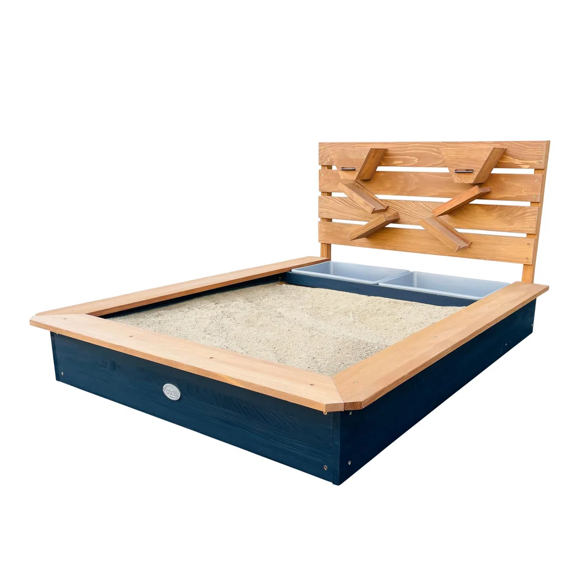 Axi Lina Bac À Sable en Bois, Bac À Sable avec Bassin Et Paroi De Jeu - 114 X 91 X 58 Cm| Bac À Sable avec Paroi De Jeu Équipée D'Entonnoirs Et De Tablettes | Livré avec Couverture Toile De Fond