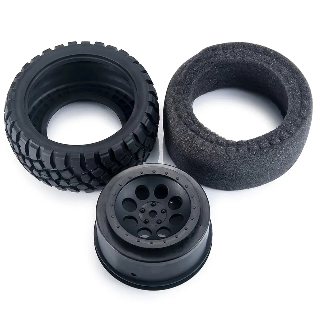 RC Pneus Jante Compatible avec Slash pour VKAR 10SC 1/10 RC, Pièces De Mise À Niveau De Voiture De Course Courte, 4 Pièces, Pneus en Caoutchouc 110x47mm, Jeu De Jantes en Plastique