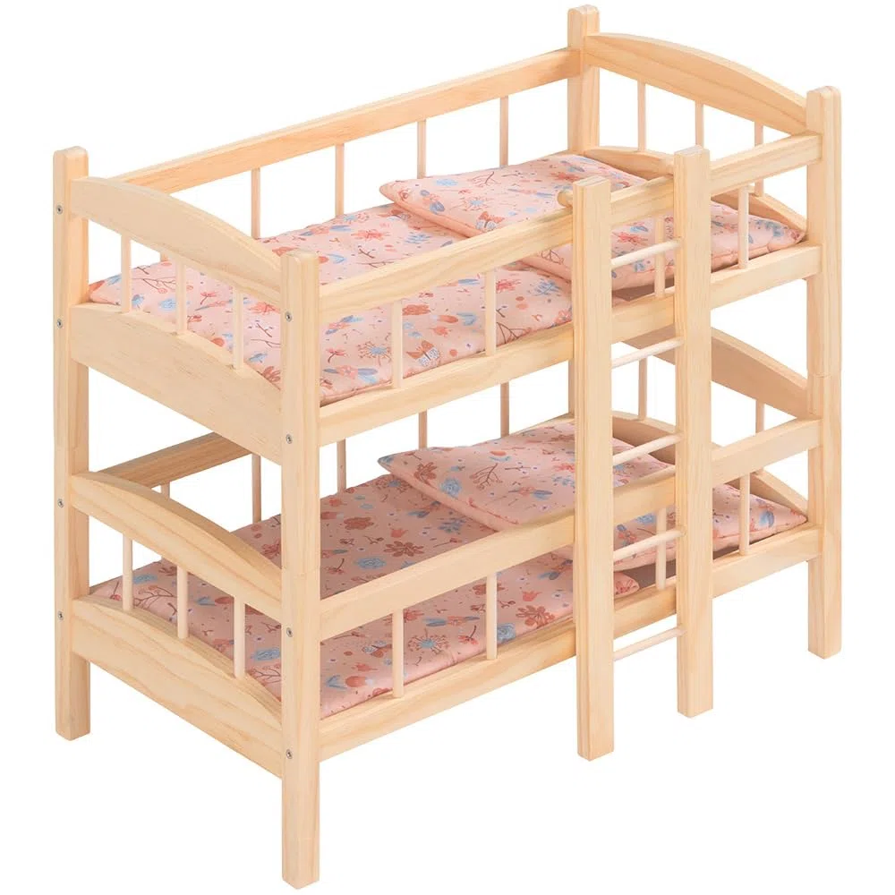 howa Miniflowers 2460 Lit superposé en bois pour poupée avec 2 literie, convient pour poupées jusqu'à 50 cm, avec échelle, divisible en 2 lits de poupée