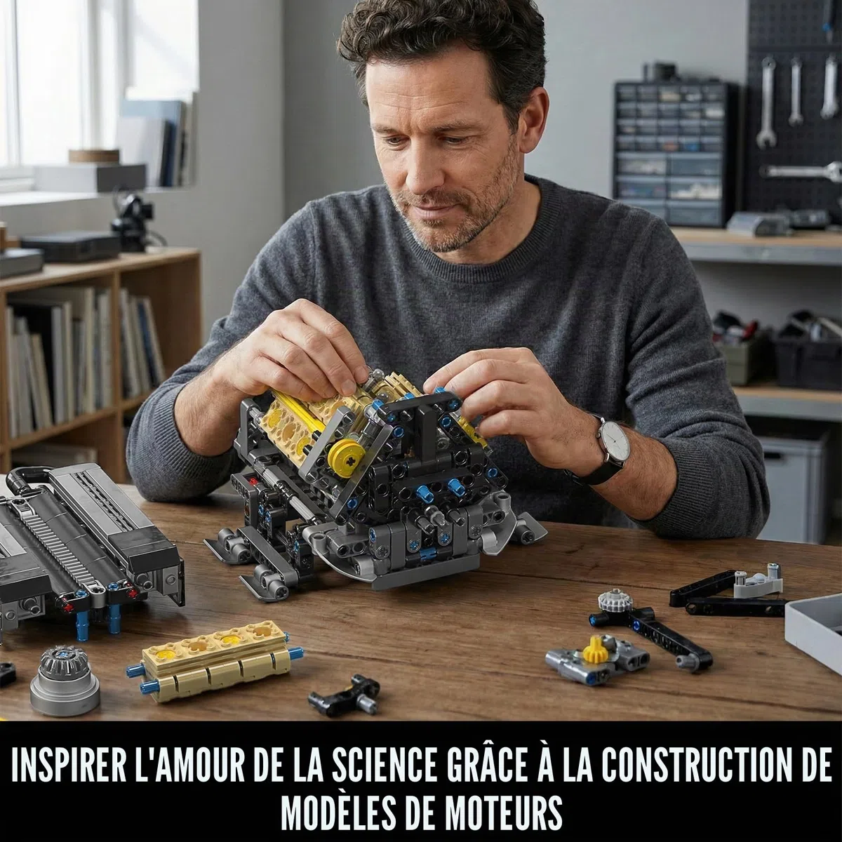 Mould King 10131 Technique W16 Kit de construction de moteur, briques de serrage, modèle de moteur à combustion interne fonctionnel avec batterie, mini moteurs, jouet STEM pour adolescents (952 pièces