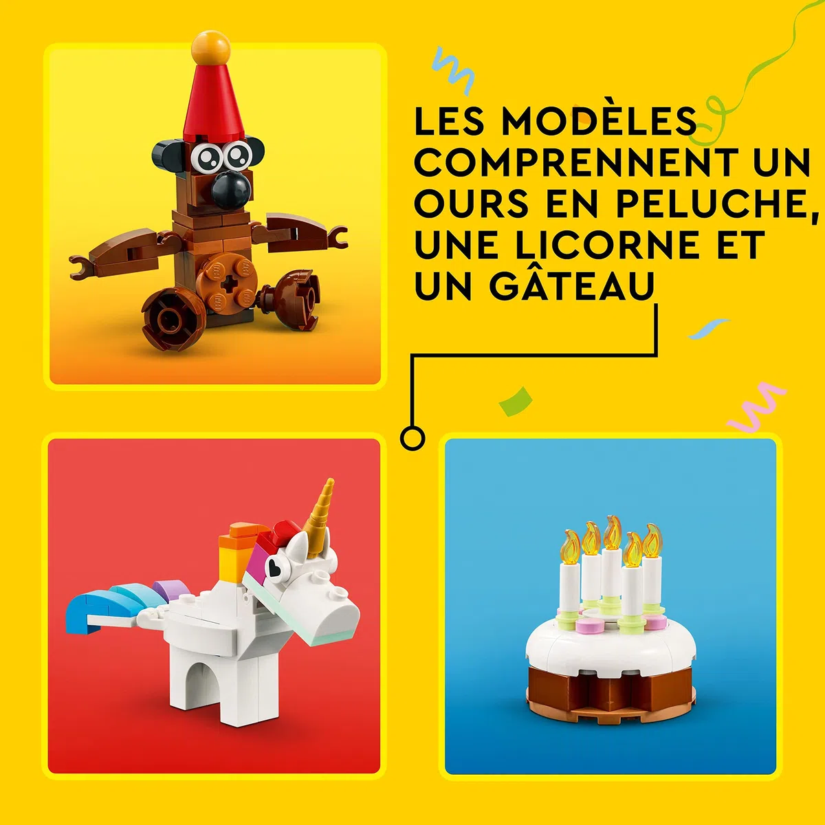 LEGO 11029 Classic Boîte de Fête Créative, Ensemble de Briques, à Jouer en Famille, Comprend 12 Mini Jouets : Ourson, Clown, Licorne, Ludique pour 5 Ans et Plus