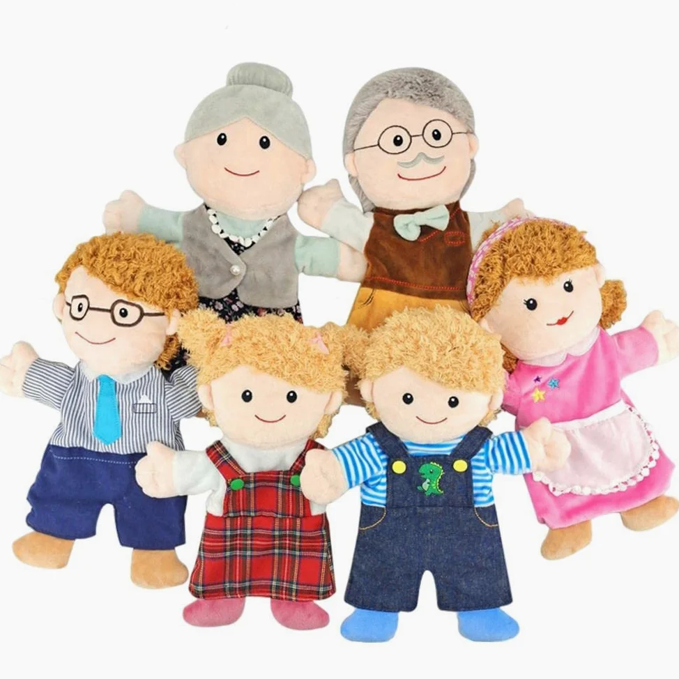 6 Pièces Ensemble de Marionnettes à Main 11.8 Pouces Doux en Peluche Membres de la Famille Marionnettes à Doigt Début de la Narration éducative pour Les (Grand-père + Grand-mère